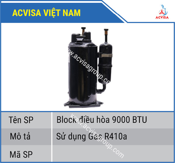 Block điều hòa 9000 BTU Gas R410a - Vật Tư Acvisa - Công Ty TNHH Đầu Tư Và Phát Triển Acvisa Việt Nam